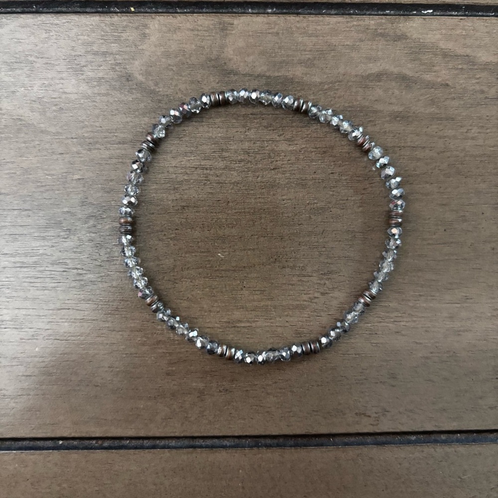 Silver Tone Beaded Stretchy Bracelet